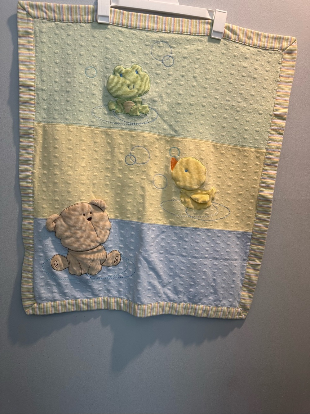 Carters Soft Pastel Animal Patch Baby Blanket - Yellow, Blue, Green 26x30